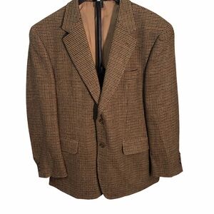 IZOD 40S Brown Houndstooth Men's Lambswool Blazer Sport Coat Woolmark
